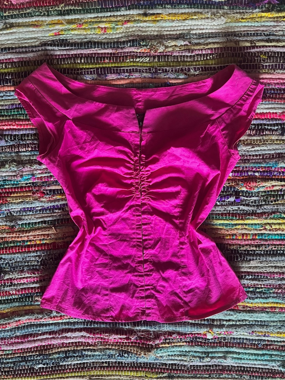 Vintage 2000s Y2K Barbiecore Corset Style Hot Pink Cotton Top
